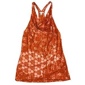 Banana Republic Coral Geometric Print Racerback Draped Cowl Neck Top Deep Plunge